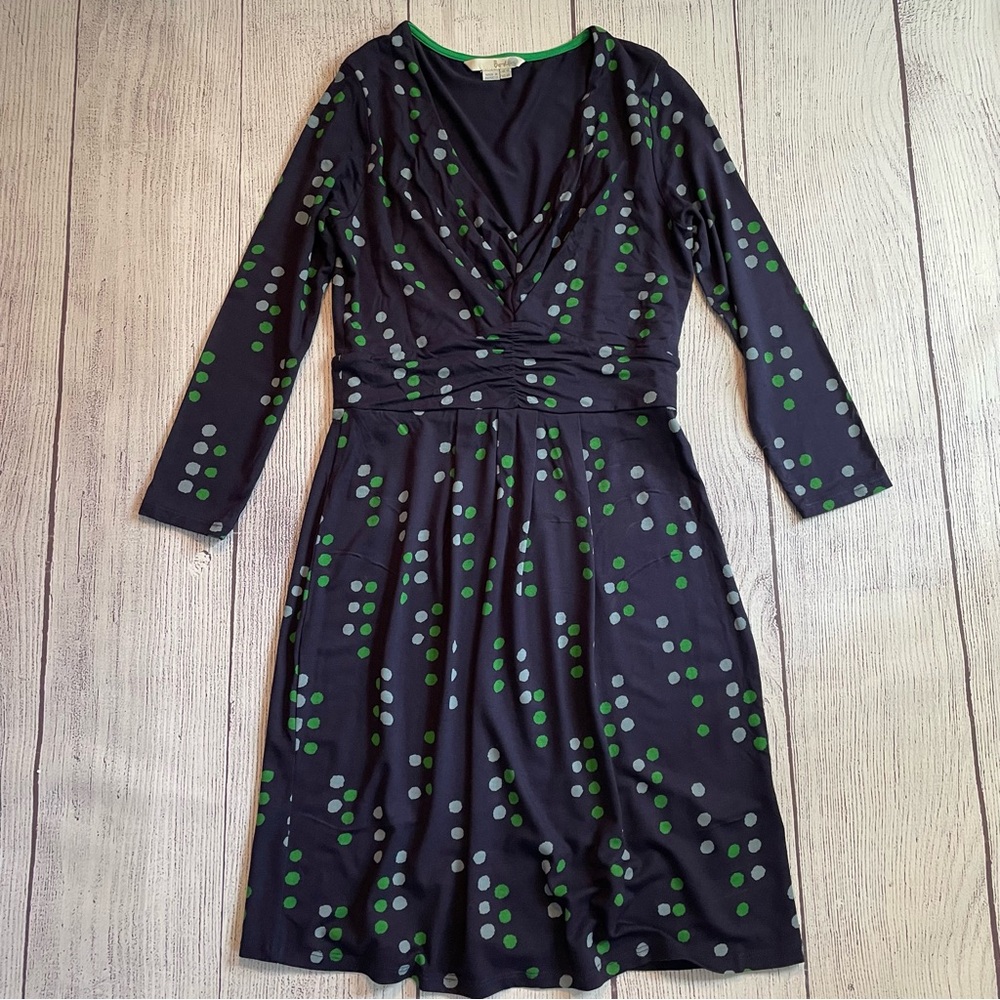 Boden Navy Blue & Green Polka Dot Dress Size 4R